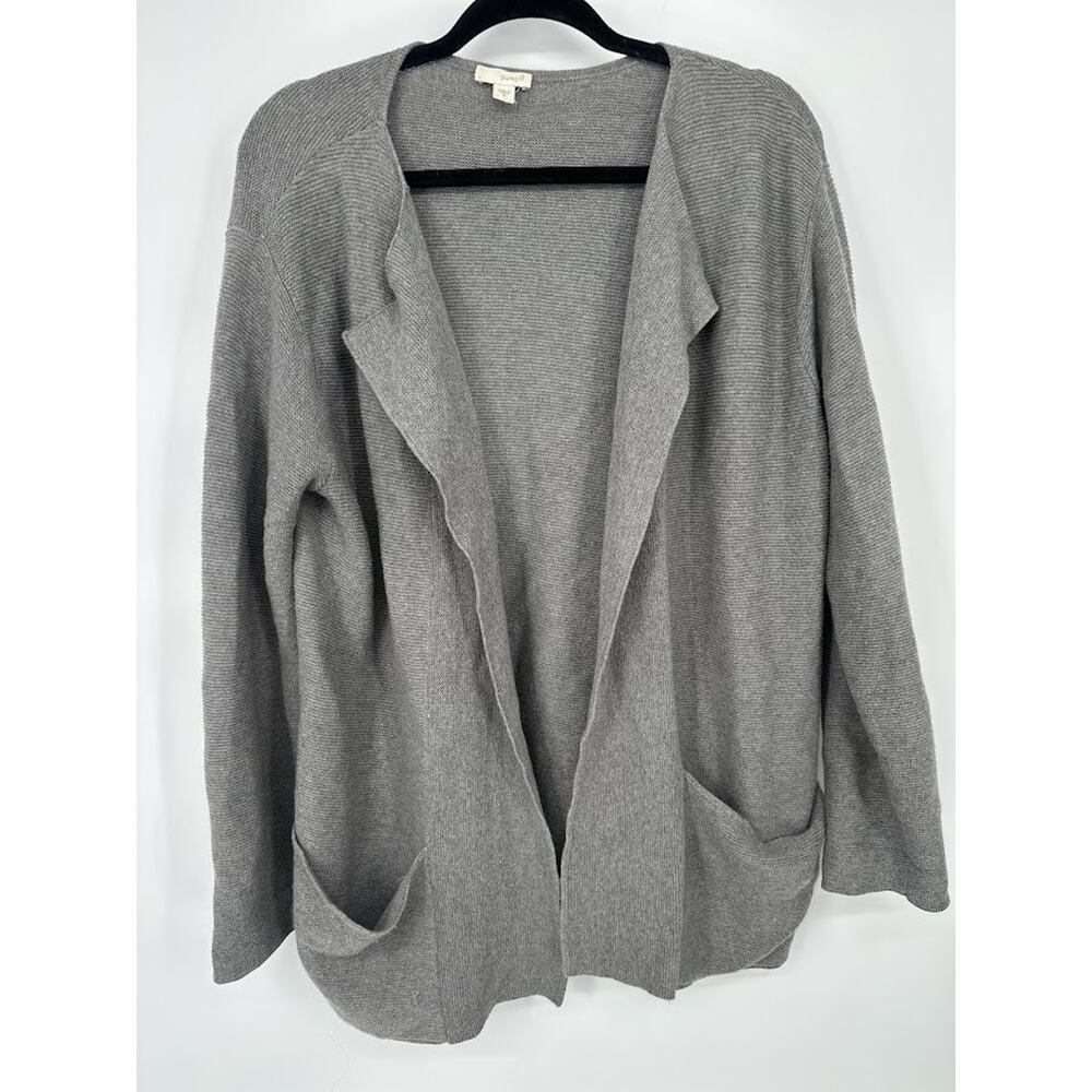 PureJill Cardigan Sweater Womens M Gray Open Front Wool Blend Pockets Minimalist